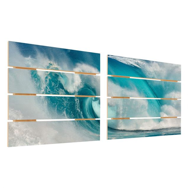 Houten schilderijen op plank - 2-delig Raging Waves