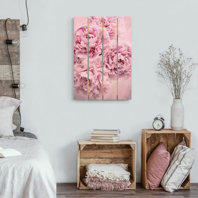 Houten schilderijen op plank Pink Peonies