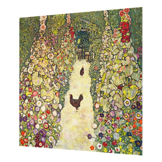Spatscherm keuken Gustav Klimt - Garden Way With Chickens