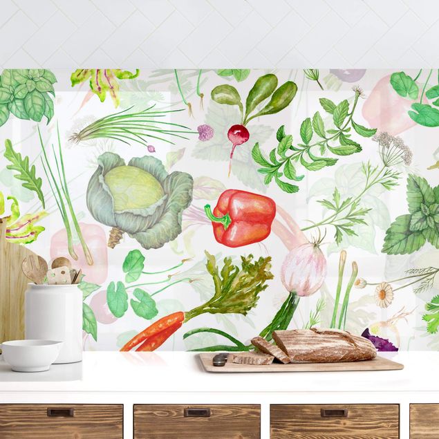 Achterwand voor keuken groenten en fruit Vegetables And Herbs Illustration