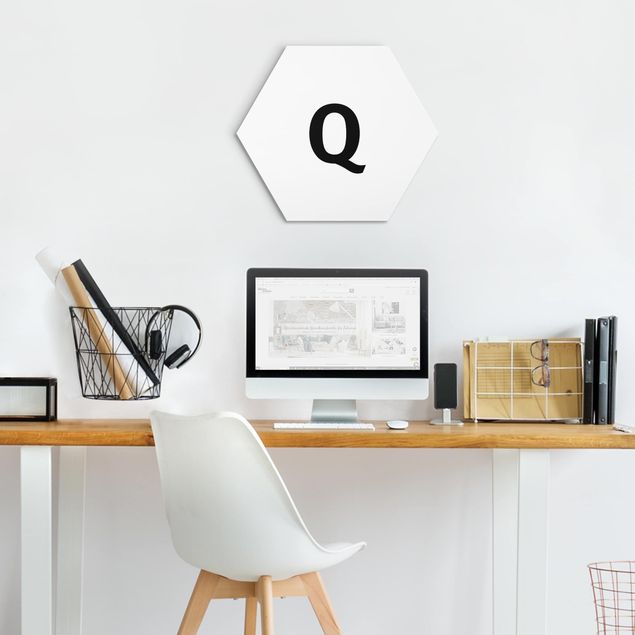 Hexagons Aluminium Dibond schilderijen Letter Q White