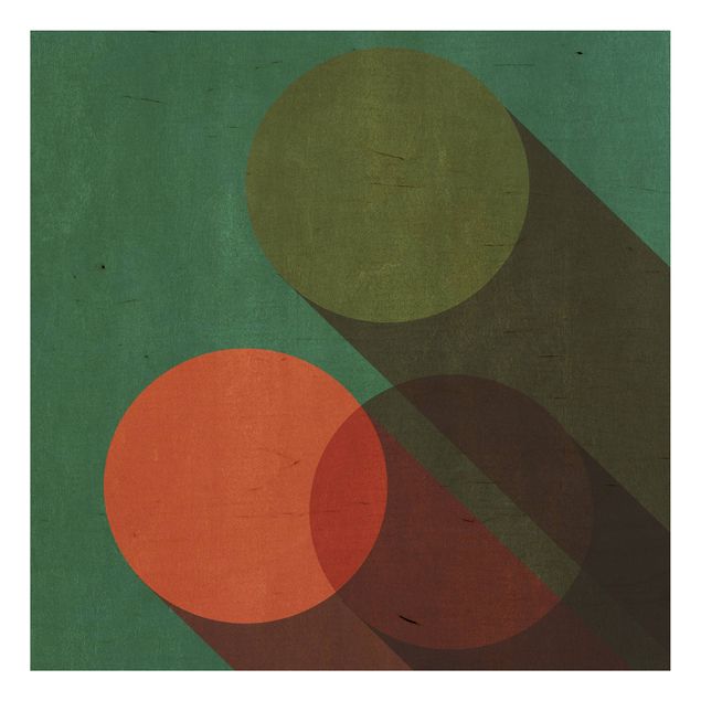 Houten schilderijen Abstract Shapes - Circles In Green And Red