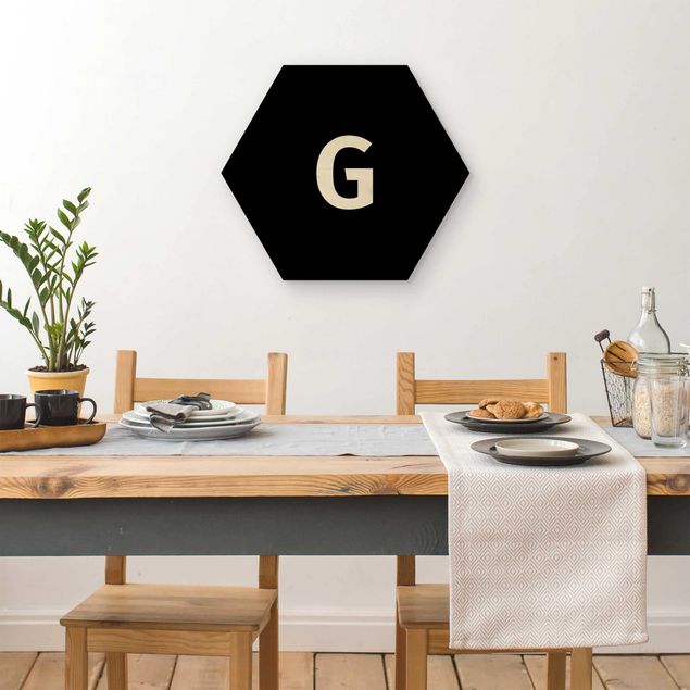 Hexagons houten schilderijen Letter Black G