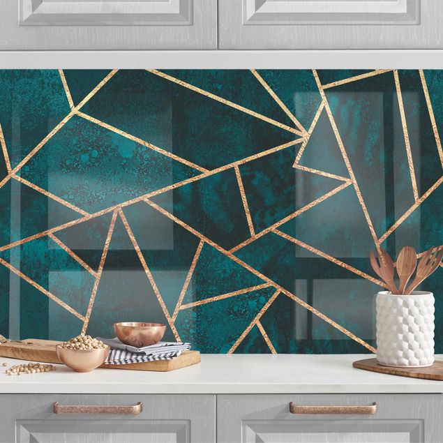 Achterwand voor keuken patroon Dark Turquoise With Gold II