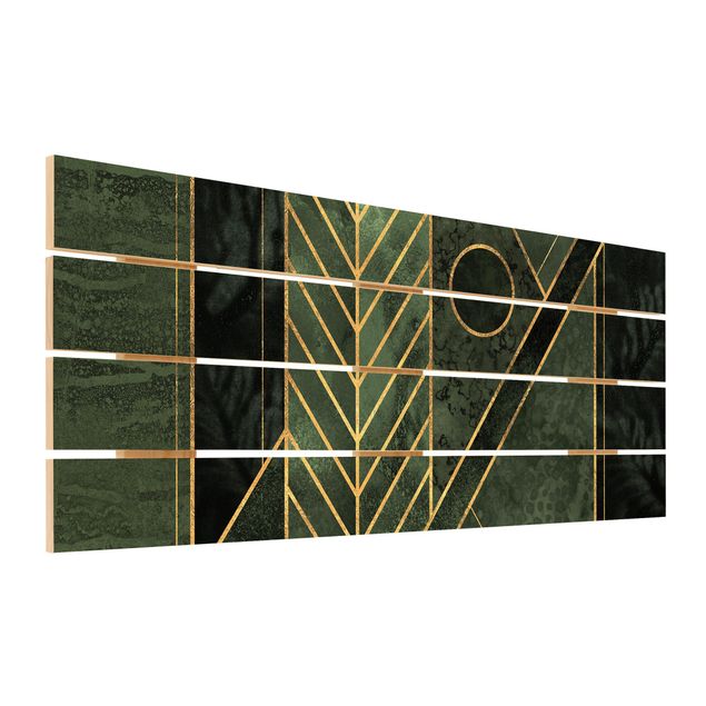 Houten schilderijen op plank Geometric Shapes Emerald Gold