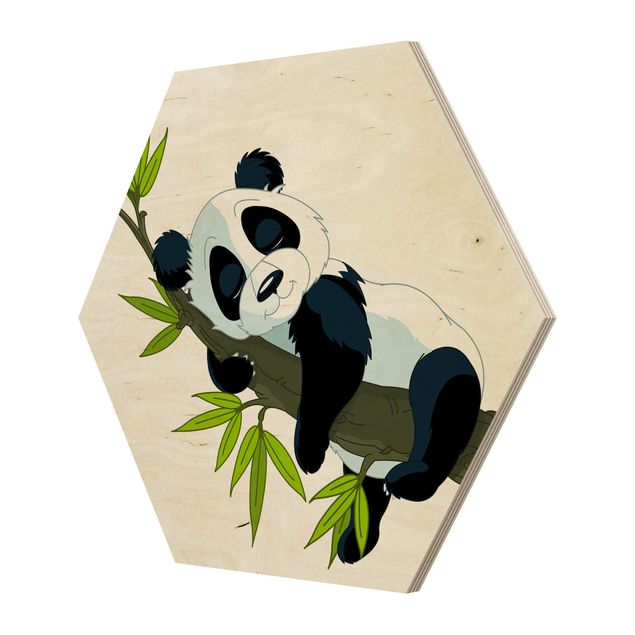Hexagons houten schilderijen Sleeping Panda
