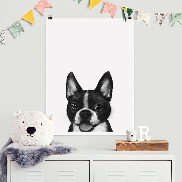 Posters Illustration Dog Boston Black And White Painting