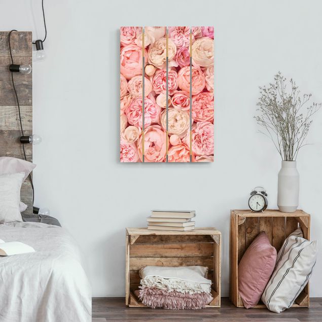 Houten schilderijen op plank Roses Rosé Coral Shabby