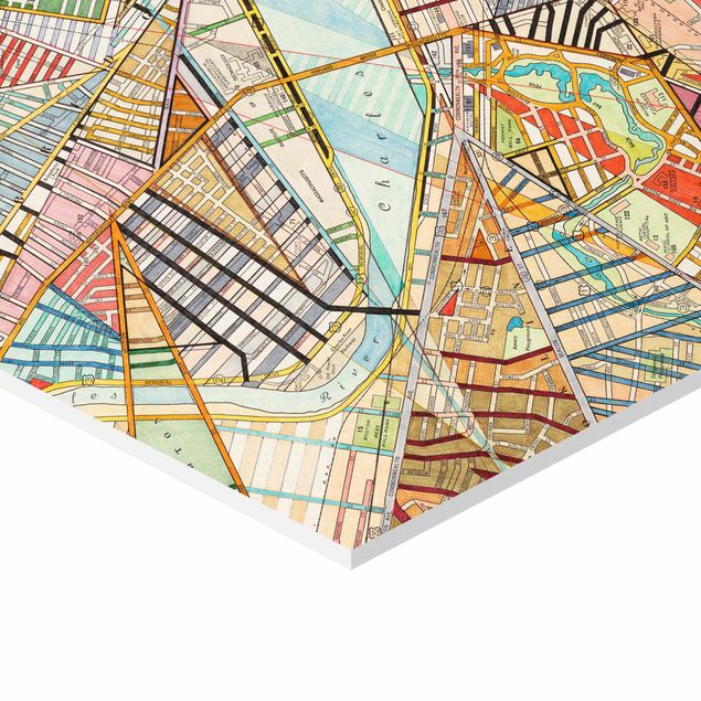 Hexagons Forex schilderijen - 3-delig Modern Maps Boston - Montreal - St. Louis