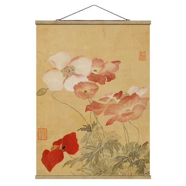 Stoffen schilderij met posterlijst Yun Shouping - Poppy Flower