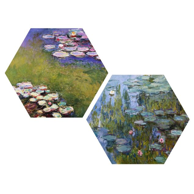 Hexagons Forex schilderijen - 2-delig Claude Monet - Water Lilies Set