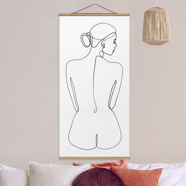 Stoffen schilderij met posterlijst Line Art Nudes Back Black And White