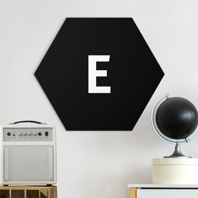 Hexagons Aluminium Dibond schilderijen Letter Black E