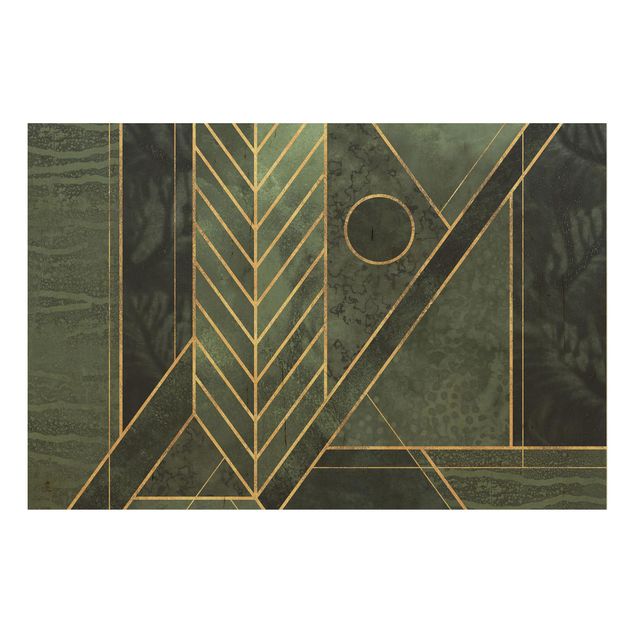 Houten schilderijen Geometric Shapes Emerald Gold