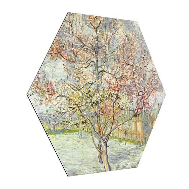 Hexagons Aluminium Dibond schilderijen Vincent van Gogh - Flowering Peach Trees