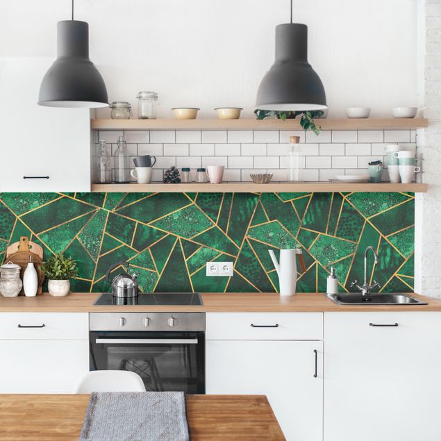 Achterwand voor keuken abstract Dark Emerald With Gold II