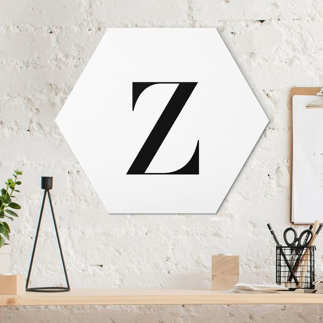 Hexagons Aluminium Dibond schilderijen Serif Letter Z White