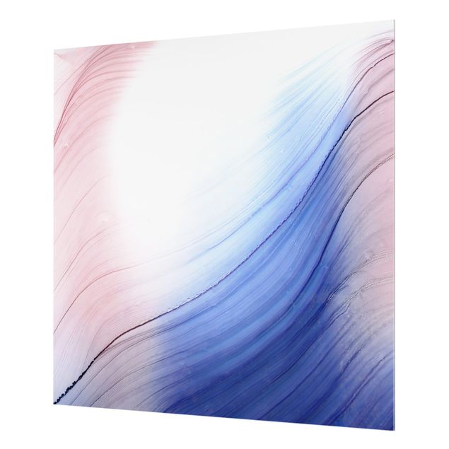 Spritzschutz Glas - Melierter Farbtanz Blau mit Rosa - Quadrat 1:1