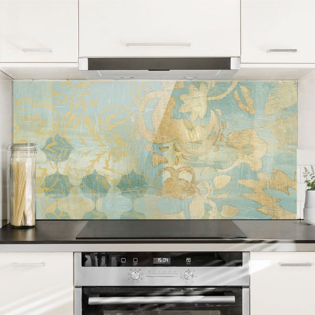 Spatscherm keuken Moroccan Collage In Gold And Turquoise II