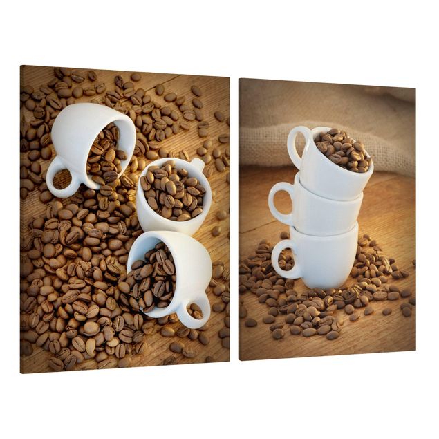 Canvas schilderijen - 2-delig  3 espresso cups with coffee beans