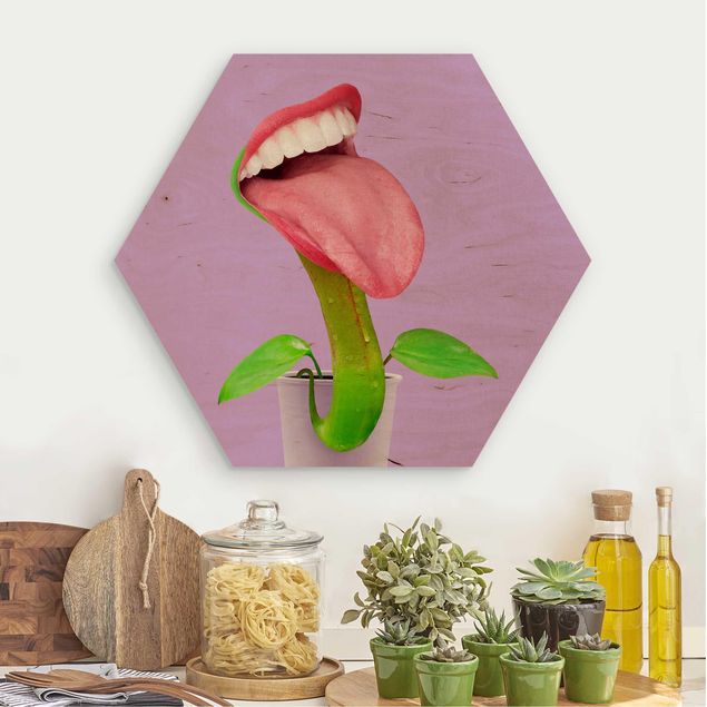 Hexagons houten schilderijen Carnivorous Plant With Mouth