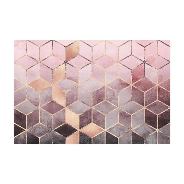 eetkamer tapijt Pink Gray Golden Geometry