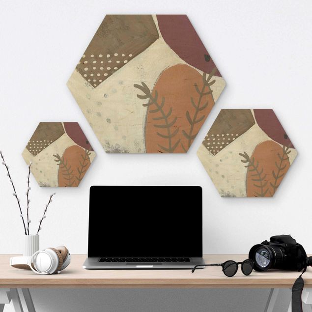 Hexagons houten schilderijen Carnival Of Shapes In Salmon II