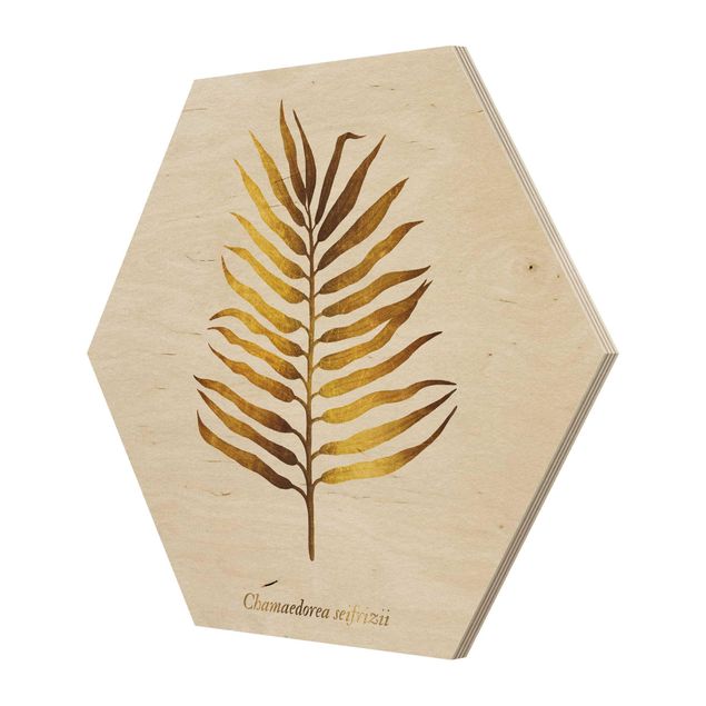 Hexagons houten schilderijen Gold - Palm Leaf II