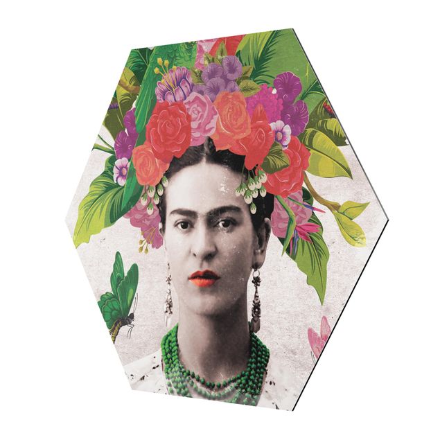Hexagons Aluminium Dibond schilderijen Frida Kahlo - Flower Portrait
