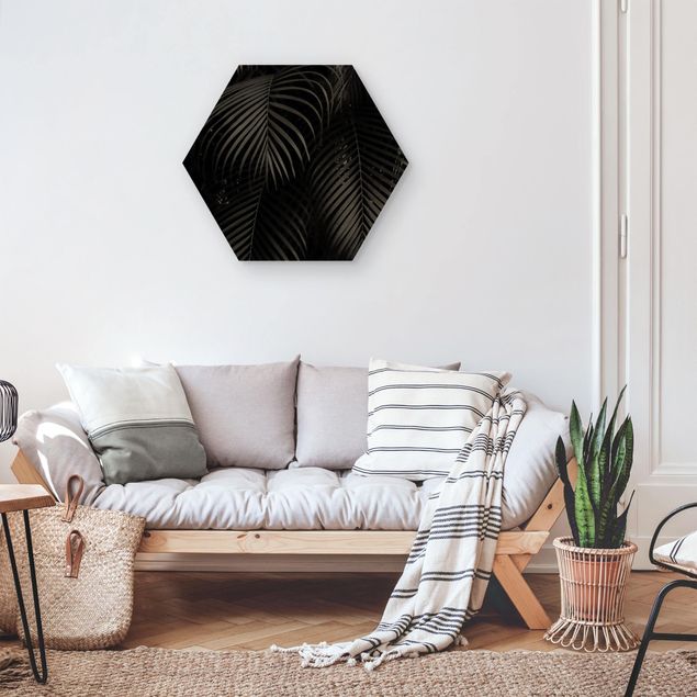 Hexagons houten schilderijen Black Palm Fronds
