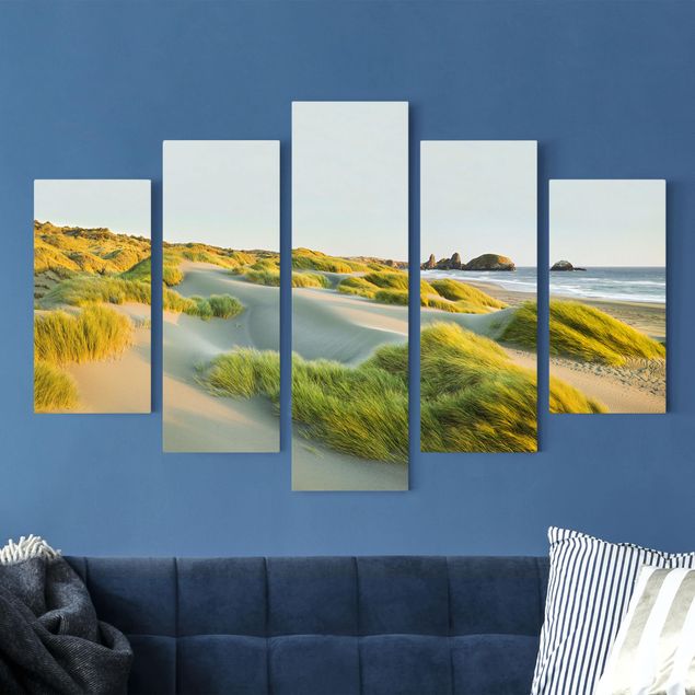 Canvas schilderijen - 5-delig Dunes And Grasses At The Sea