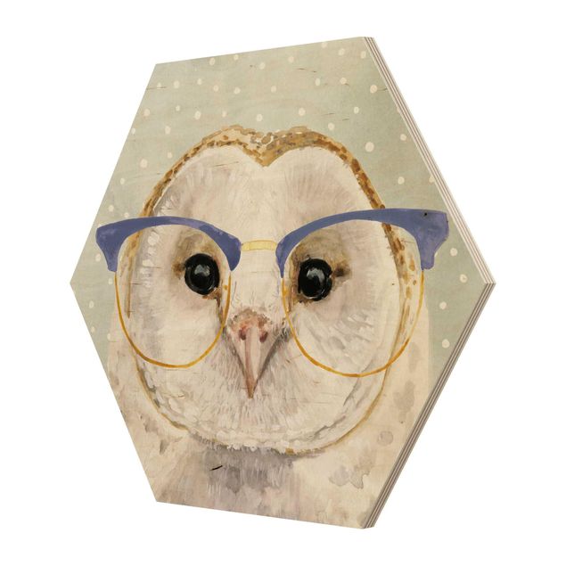 Hexagons houten schilderijen Animals With Glasses - Owl