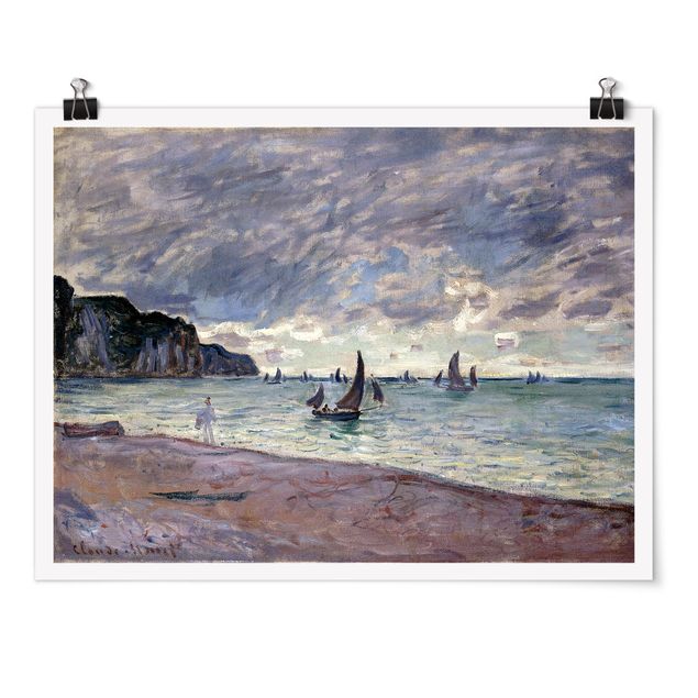 Posters Claude Monet - Fishing Boats In Front Of The Beach And Cliffs Of Pourville