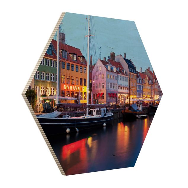 Hexagons houten schilderijen Copenhagen Harbor In The Evening