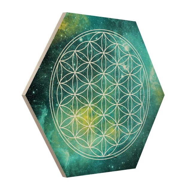 Hexagons houten schilderijen Flower Of Life In Starlight