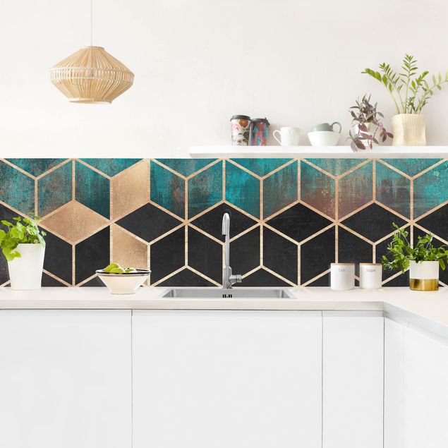Achterwand voor keuken abstract Turquoise Rosé Golden Geometry