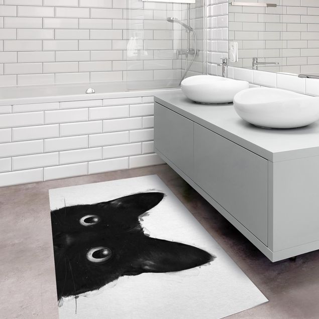 buiten vloerkleed Illustration Black Cat On White Painting