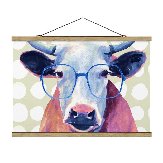Stoffen schilderij met posterlijst Animals With Glasses - Cow