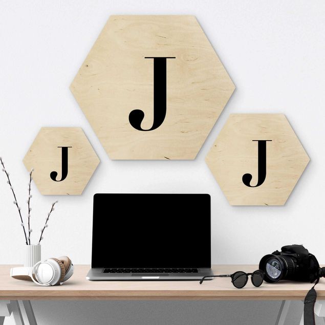 Hexagons houten schilderijen Letter Serif White J