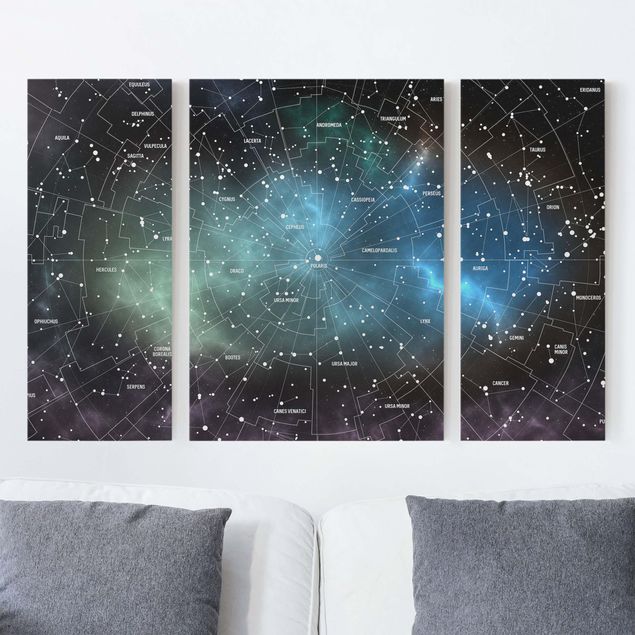 Canvas schilderijen - 3-delig Stellar Constellation Map Galactic Nebula