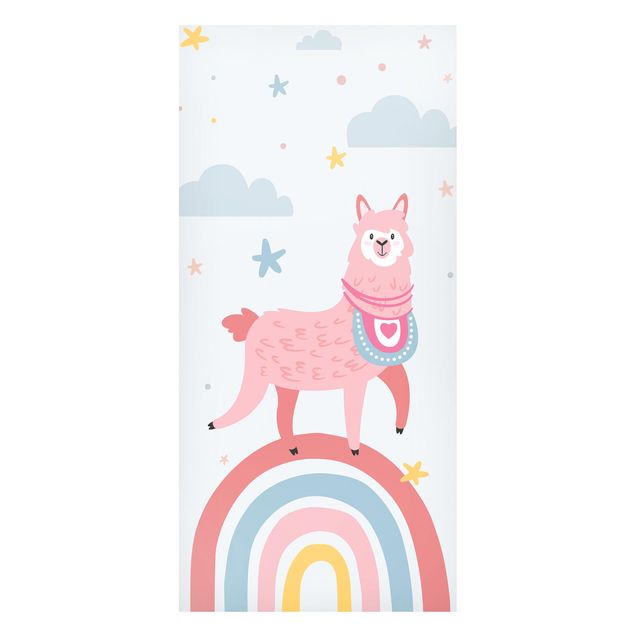 Magneetborden Lama On Rainbow With Stars And Dots