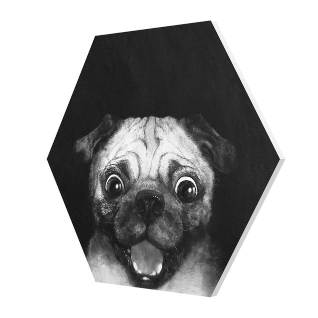 Hexagons Forex schilderijen Illustration Dog Pug Painting On Black And White