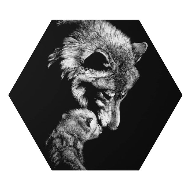 Hexagons Aluminium Dibond schilderijen Wolf In The Dark