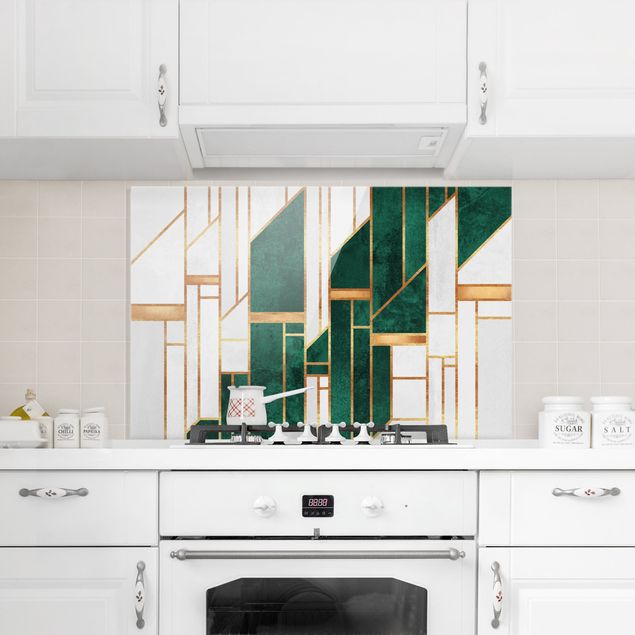 Spatscherm keuken Emerald And gold Geometry
