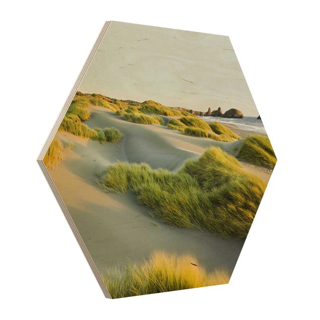 Hexagons houten schilderijen Dunes And Grasses At The Sea