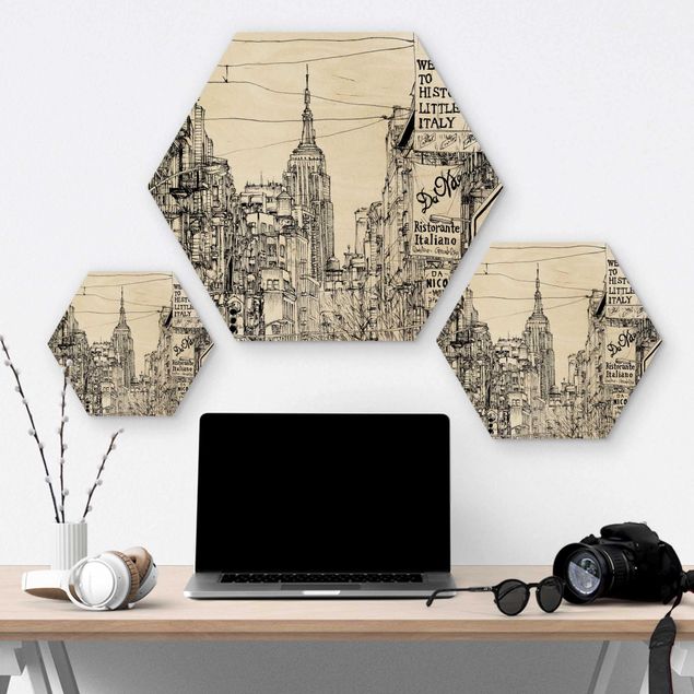 Hexagons houten schilderijen City Study - Little Italy