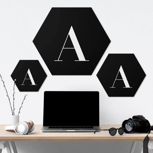 Hexagons Aluminium Dibond schilderijen Letter Serif Black A