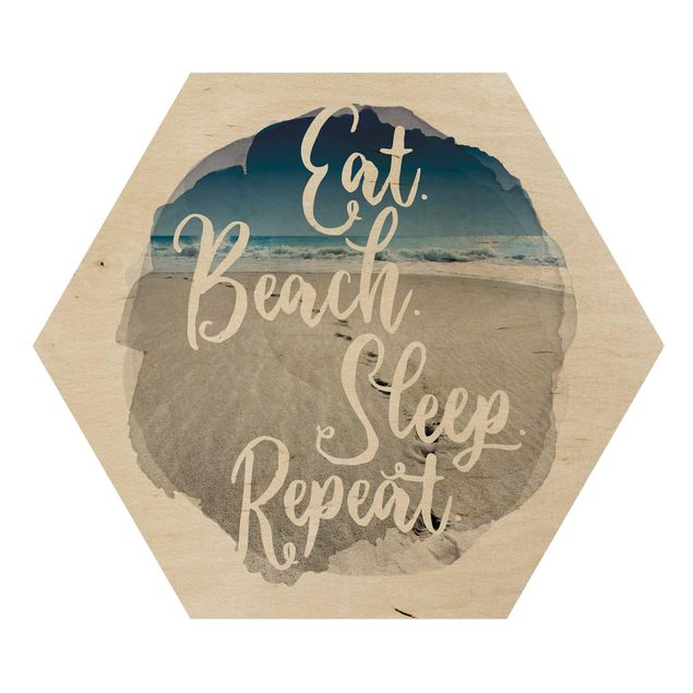 Hexagons houten schilderijen WaterColours - Eat.Beach.Sleep.Repeat.