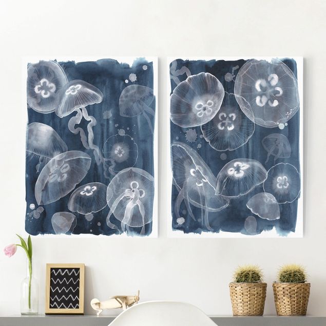 Canvas schilderijen - 2-delig  Moon Jellyfish Set I