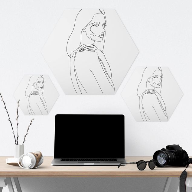 Hexagons Forex schilderijen Line Art Woman's Shoulder Black And White